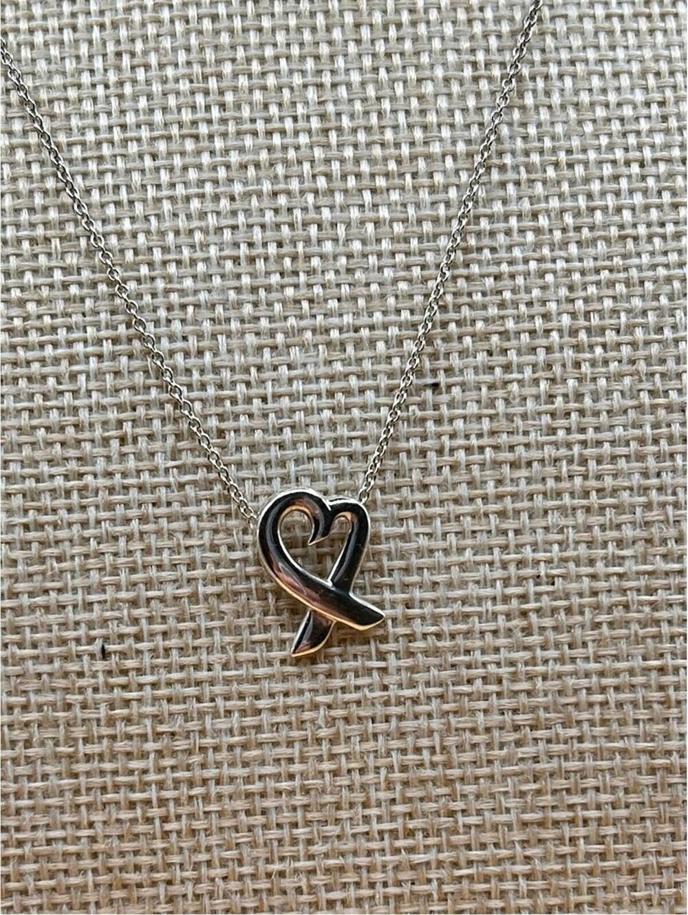 Tiffany & Co. .925 Sterling Silver Paloma Picasso Heart Ribbon Pendant Necklace